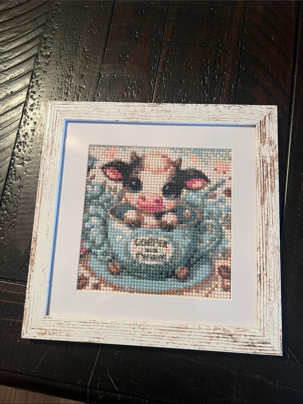 Framed Cow Diamond Art in Pastel Blue